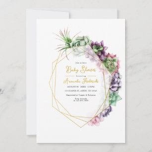 Invitation Baby shower géométrique Succulent moderne