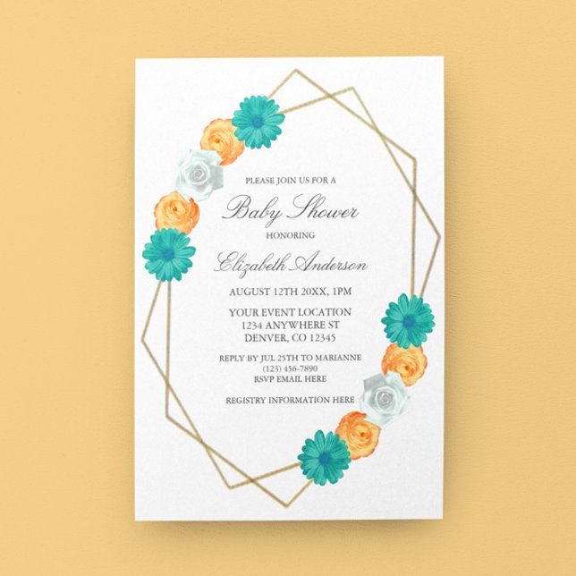 Invitation Baby shower géométrique Turquoise orange (Créateur téléchargé)