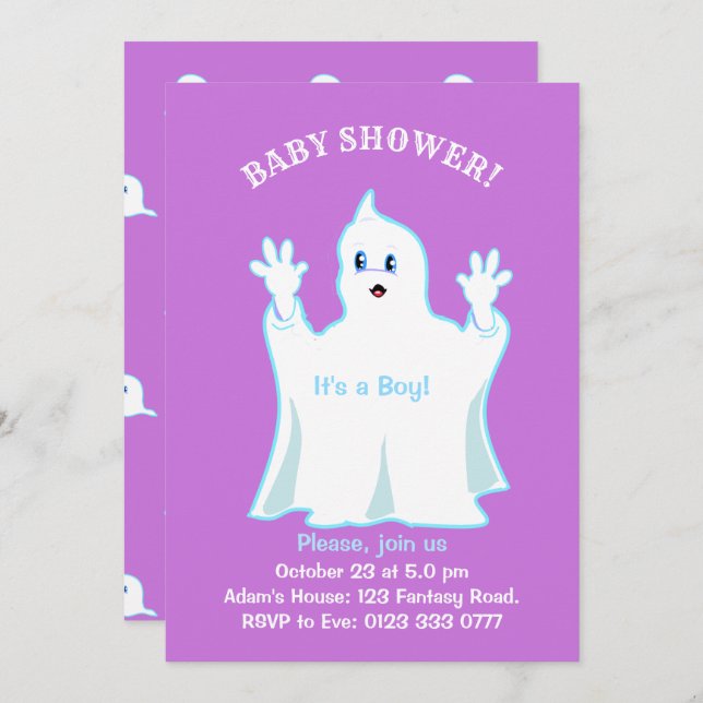 Invitation baby shower Ghost Cute (Devant / Derrière)