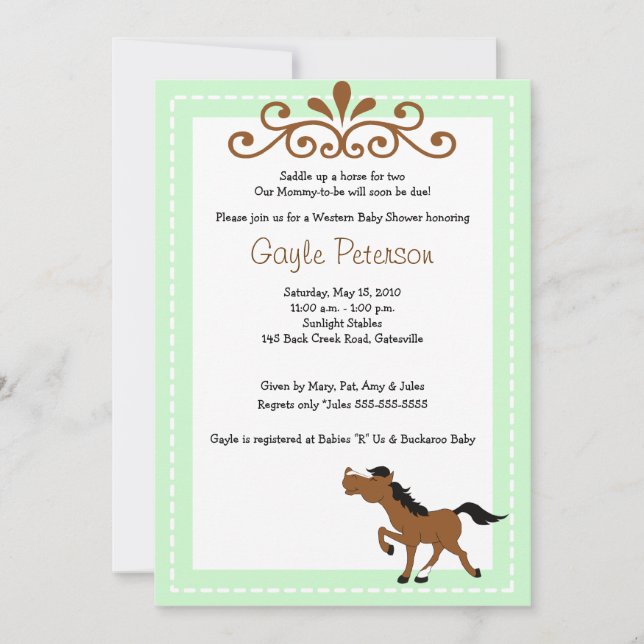 Invitation Baby shower Giddy Up Horse Cowgirl 5x7 (Devant)