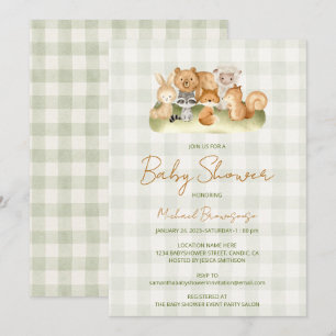 Invitation Baby Shower Gingham Animaux de la Forêt