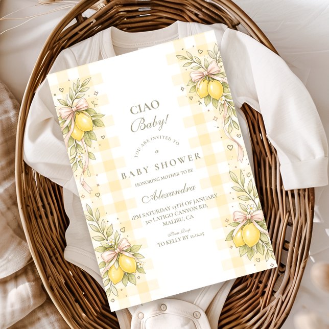Invitation Baby Shower Gingham au Citron Italien (Créateur téléchargé)