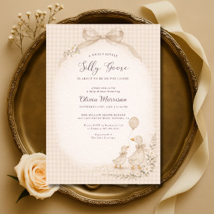 Invitation Baby-Shower Gingham Bébé Oie Folle
