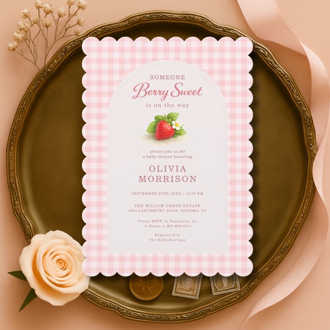 Invitation Baby Shower Gingham Berry Sucrée Fraise (Créateur téléchargé)