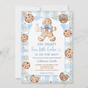 Invitation Baby Shower Gingham Biscuit au Gingembre Ruban Ble