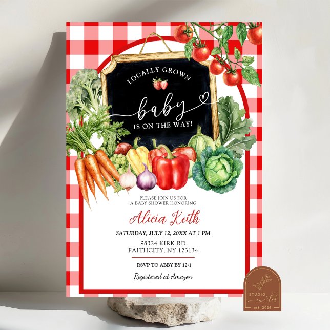 Invitation Baby Shower Gingham Cultivé Localement (Créateur téléchargé)