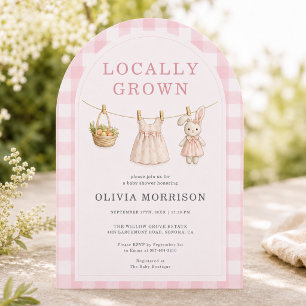 Invitation Baby Shower Gingham Fille Rose Cultivée Localement