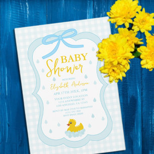 Invitation Baby Shower Gingham Garçon aux Gouttelettes d'Eau
