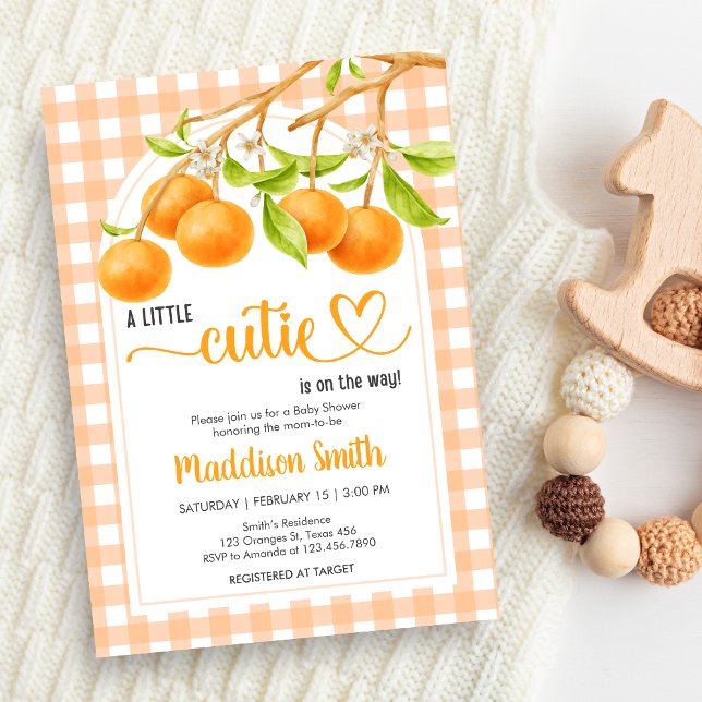 Invitation Baby Shower Gingham Orange (Little Cutie Orange Baby Shower Invitation)