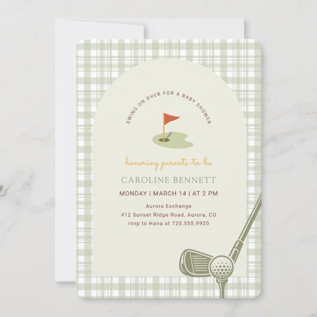 Invitation Baby Shower Gingham Vert de Golf (Devant)
