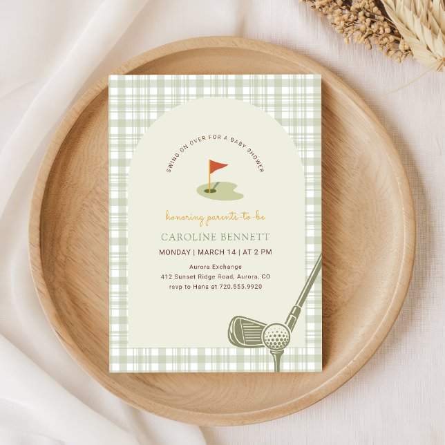 Invitation Baby Shower Gingham Vert de Golf (Créateur téléchargé)