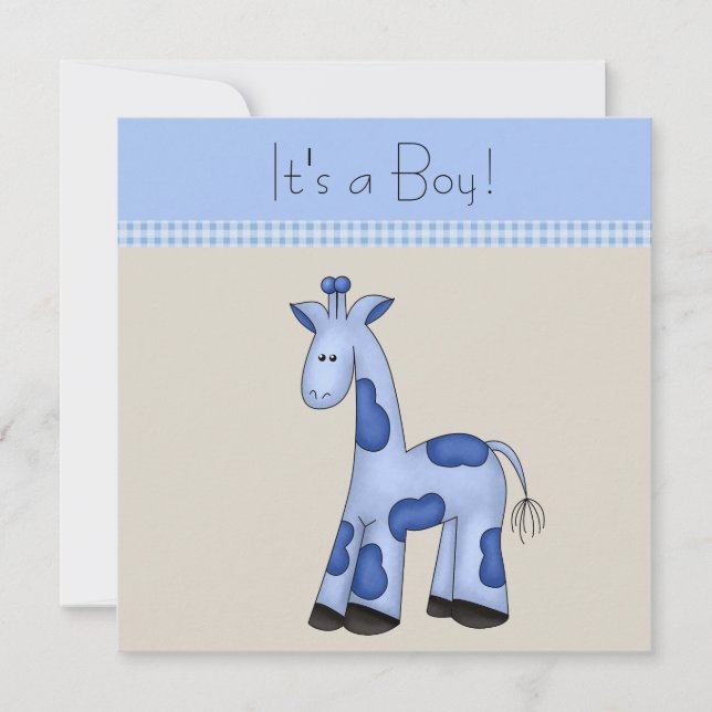 Invitation Baby Shower Girafe Bleu Marron (Devant)