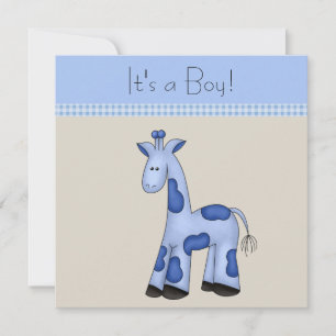 Invitation Baby Shower Girafe Bleu Marron