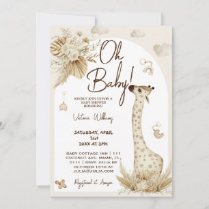 Invitation Baby shower girafe bohème pour nurserie 