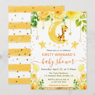 Invitation Baby-Shower Girafe Florale Mignonne Aquarelle