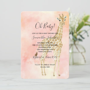 Invitation Baby-Shower Girafe Rose Pêche