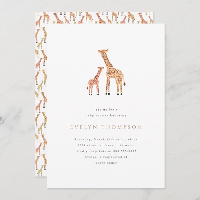 Invitation Baby shower Giraffe (Devant / Derrière)