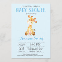Invitation Baby shower Giraffe bleu et gris