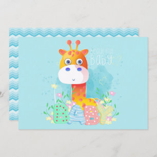 Invitation Baby shower Giraffe Bleue Cute