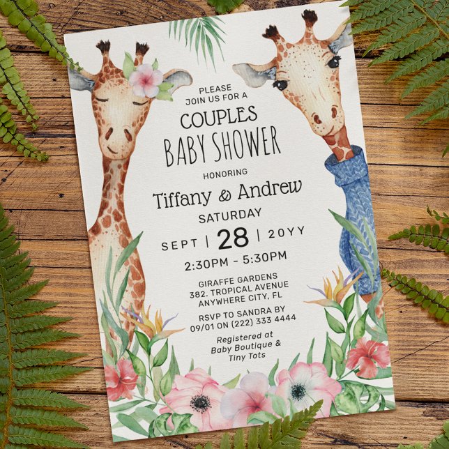 Invitation Baby shower Giraffe & Couples de verdure tropicale (Créateur téléchargé)