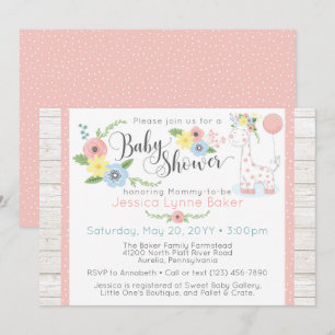 Invitation Baby shower Giraffe   Cute Floral & Bois rustique