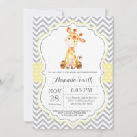 Invitation Baby shower Giraffe Jaune et Grey
