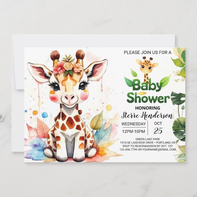 Invitation Baby shower Giraffe personnalisé (Devant)