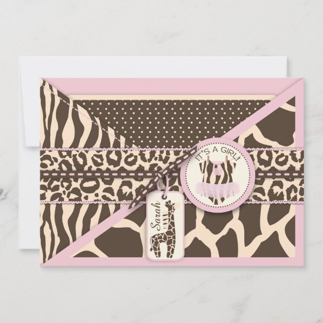 Invitation Baby shower Giraffe poster de animal et Tutu Jumpe (Devant)
