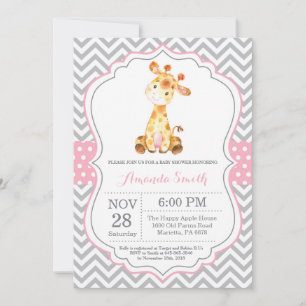Invitation Baby shower Giraffe rose et gris