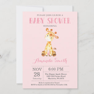 Invitation Baby shower Giraffe rose et gris