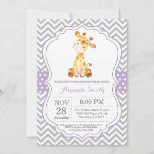 Invitation Baby shower Giraffe violet et gris
