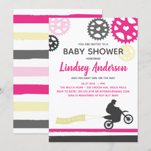 Invitation Baby shower Girl Dirt Bike