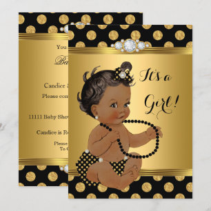 Invitation Baby shower Girl Gold Foil Black Pearls Ethnique