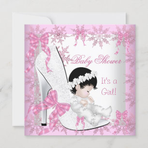 Invitation Baby shower Girl Jolie rose Snowflakes Chaussure