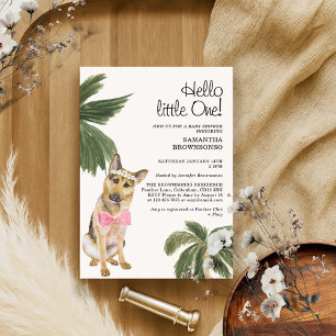Invitation Baby shower Girl Palme tropicale Chien berger alle