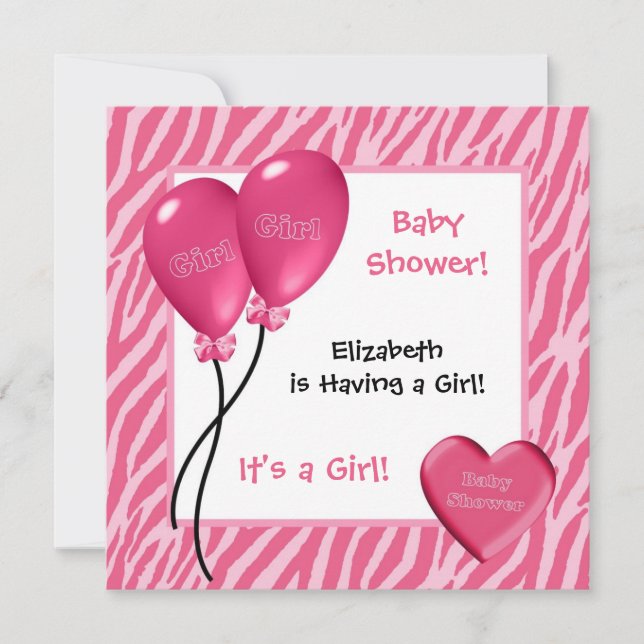Invitation Baby shower Girl Pink Zebra pour fille à imprimer (Devant)