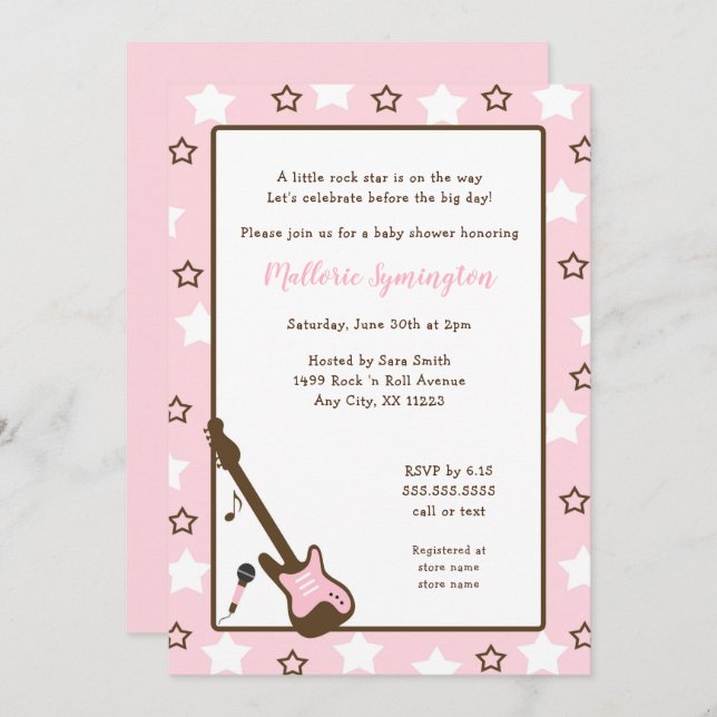 Invitation Baby shower Girl Rock Star (Devant / Derrière)