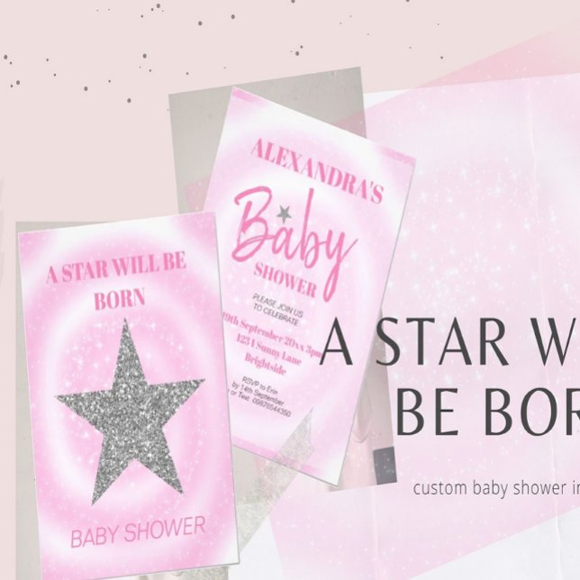 Invitation Baby shower Girl Rose Modern Star Est Né (Créateur téléchargé)