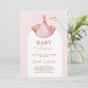 Invitation baby shower Girl Stork