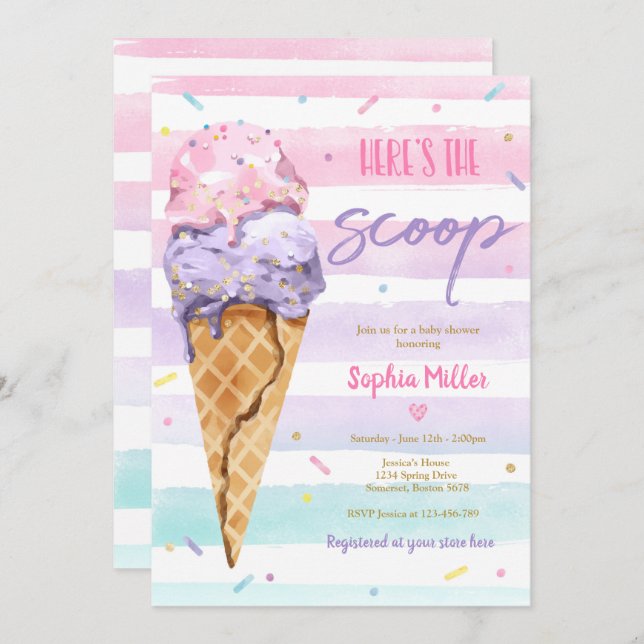 Invitation Baby Shower Glace Voici La Pelle Baby Shower (Devant / Derrière)