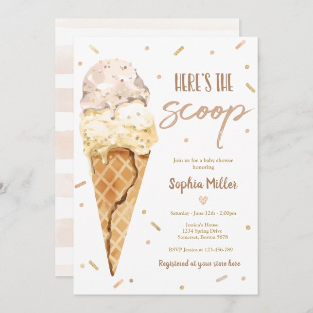 Invitation Baby Shower Glace Voici La Scoop Baby Shower (Devant / Derrière)