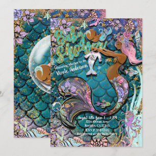 Invitation Baby shower Glam Dark Mermaid Gold Parties scintil