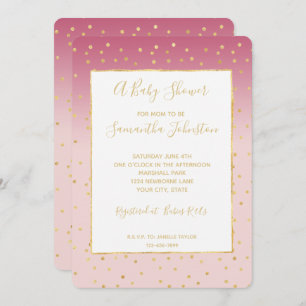 Invitation Baby shower Glitzy Gold Confetti Pink Ombre