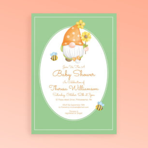 Invitation Baby Shower Gnome à points abeille