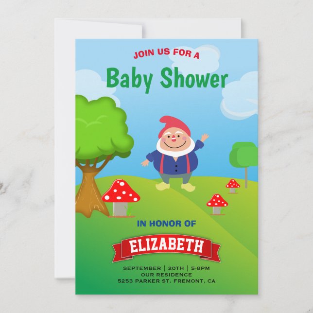 Invitation Baby Shower Gnome de Jardin (Devant)