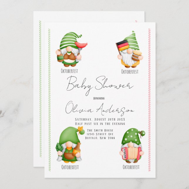 Invitation Baby shower Gnome Oktoberfest (Devant / Derrière)