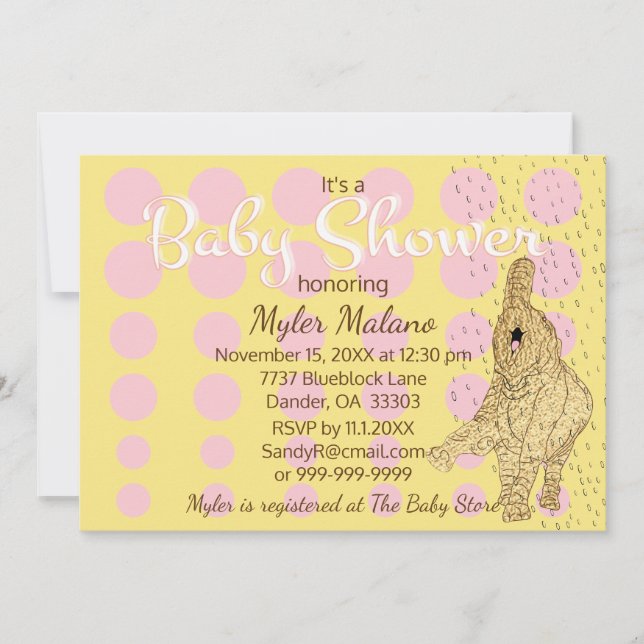Invitation Baby shower Gold Baby Elephant (Devant)