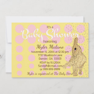 Invitation Baby shower Gold Baby Elephant
