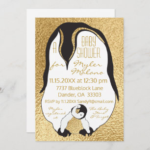 Invitation baby shower Gold Baby & maman Penguin