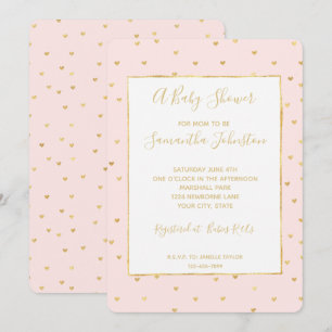 Invitation Baby shower Gold Blush Pink Little Hearts